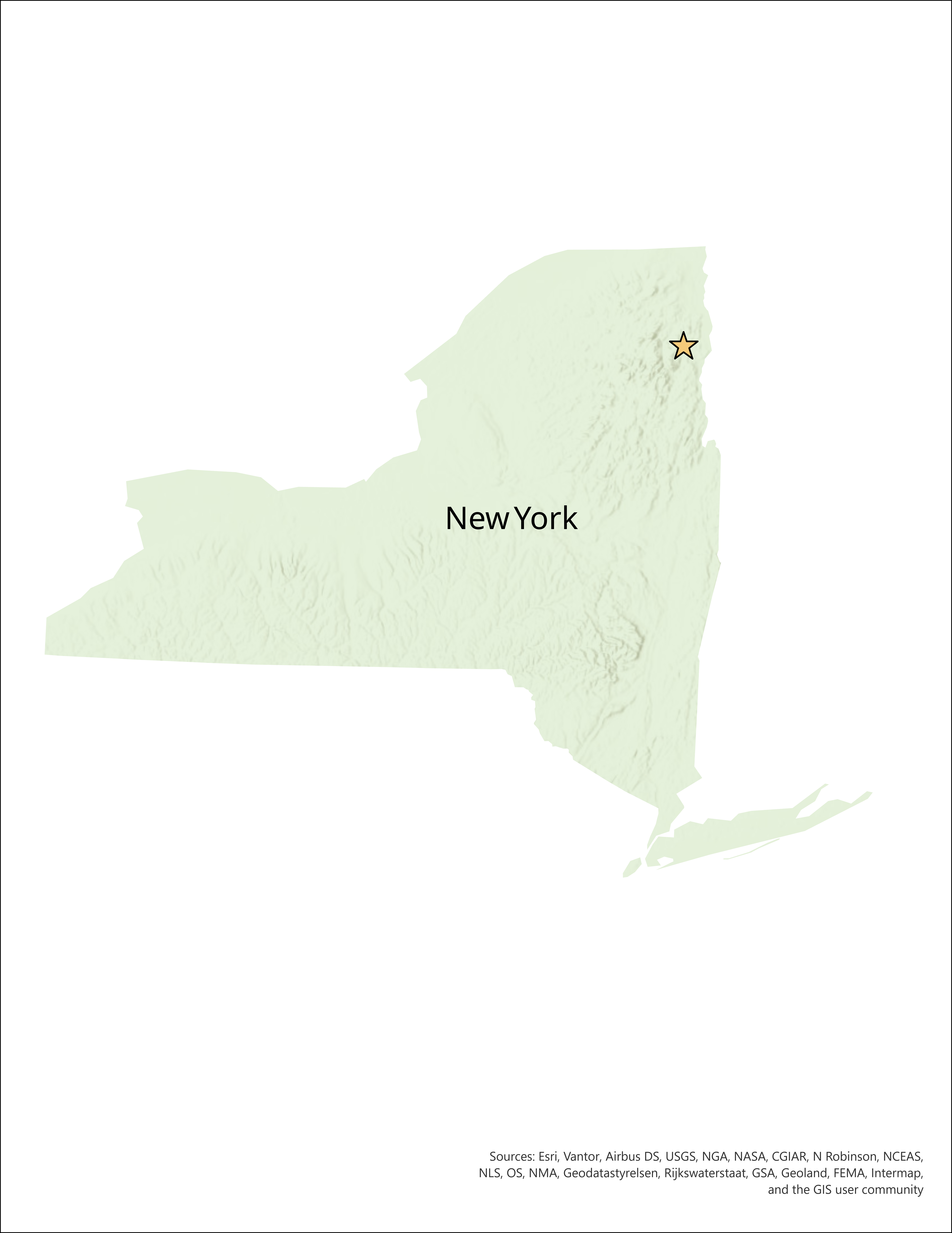 New York State map with Oak Hill location indicated by a star